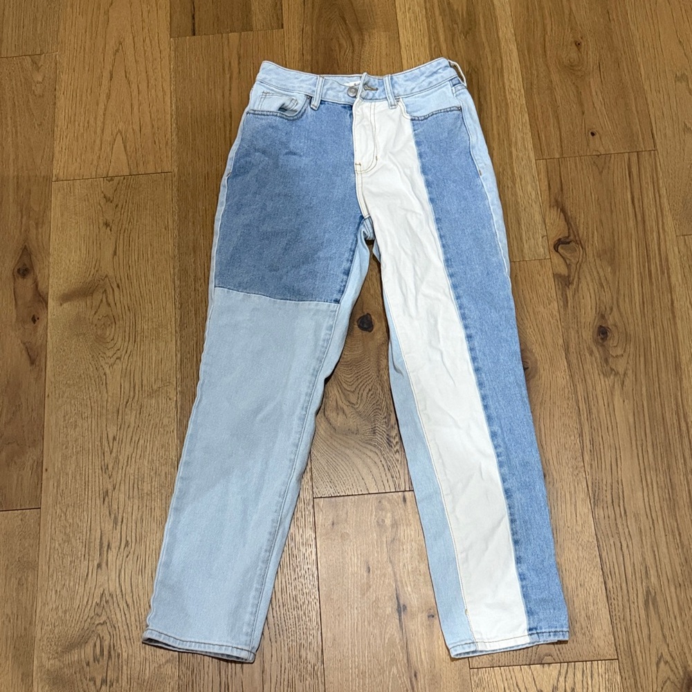 PacSun Women’s Patchwork Light Blue & White Slim Straight Jeans